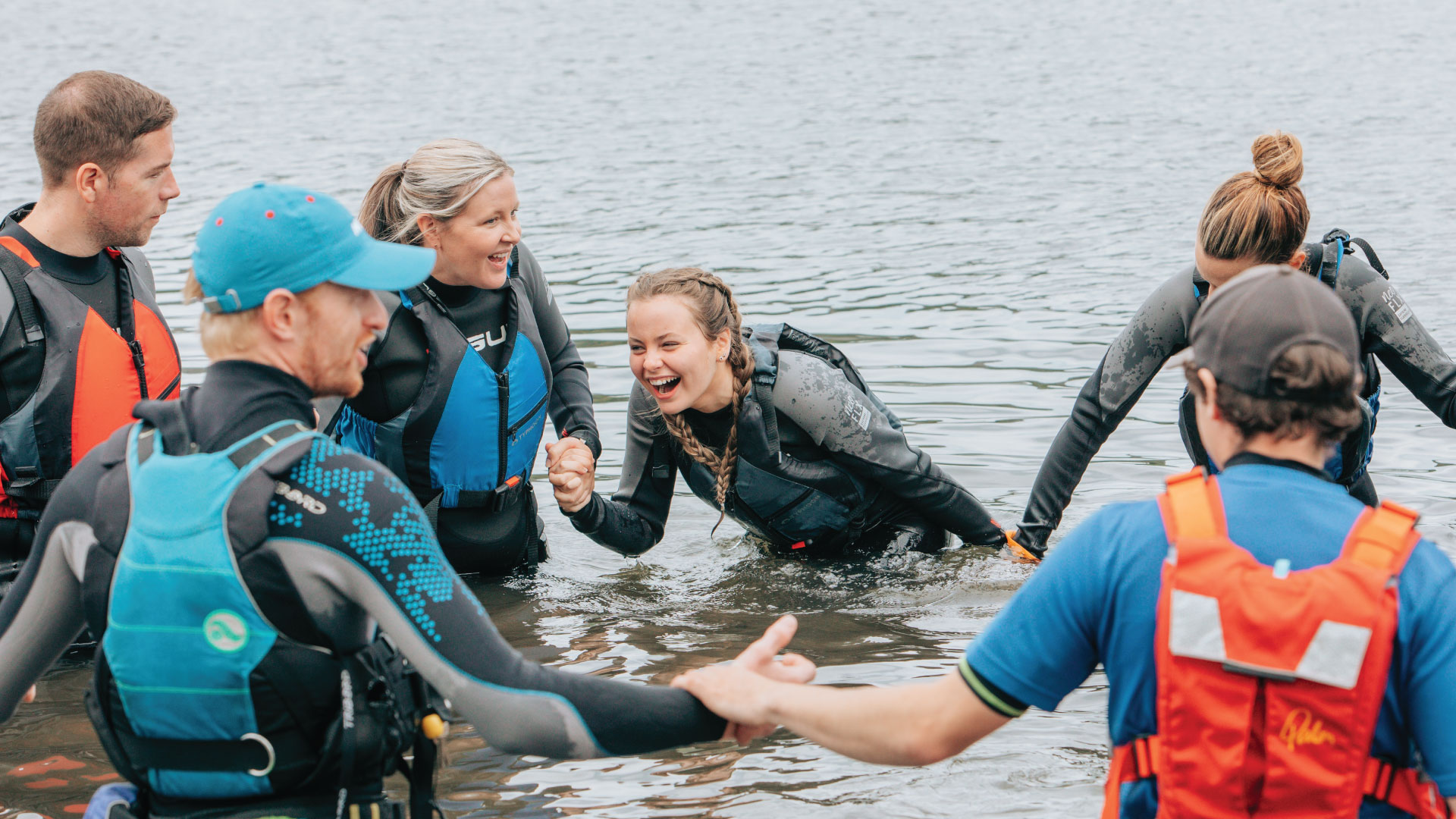 Group of people submerged in water